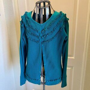 Willi Smith Ruffle Cardigan Sweater Size Medium